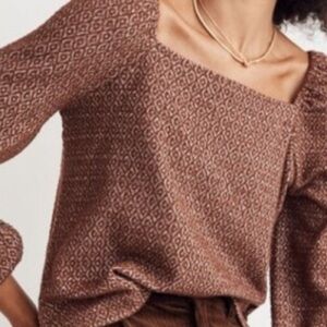 Madewell Jacquard Square Neck Slight Puff Sleeve Top! Size Medium. MSRP $65.00